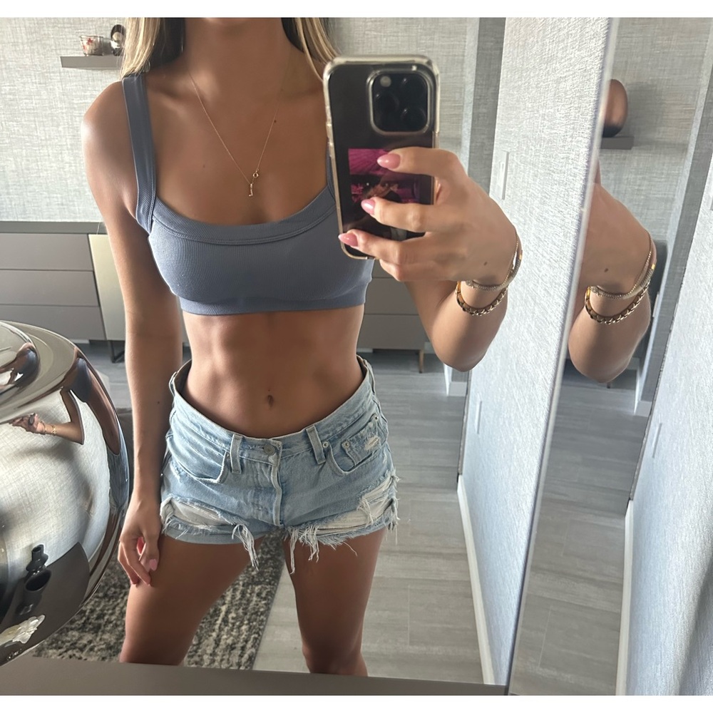 Urban Outfitters blue/navy ribbed seamless out from under bralette crop tank top